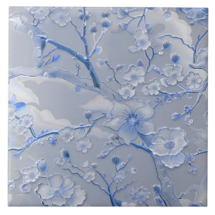 Cloisonne blue floral pattern tile