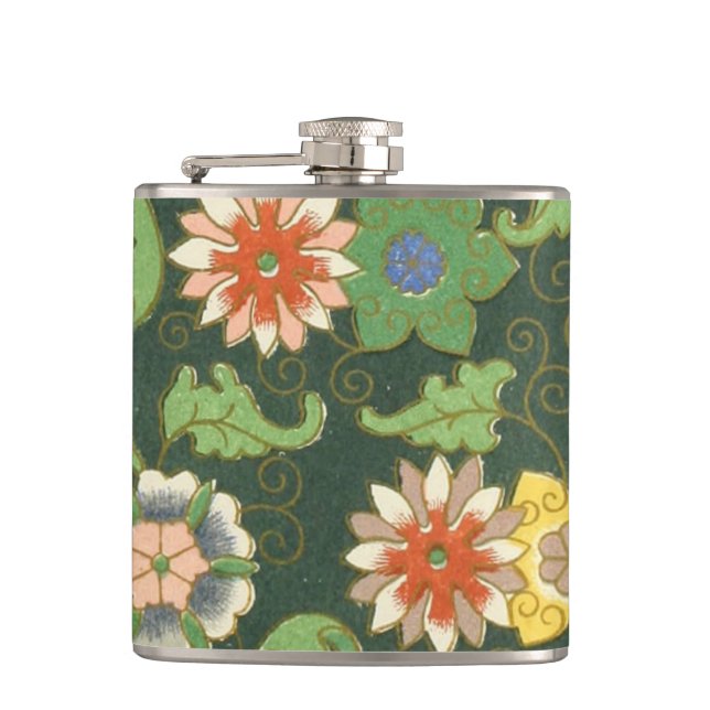 Cloisonne China Patter Asian Oriental Hip Flask (Front)