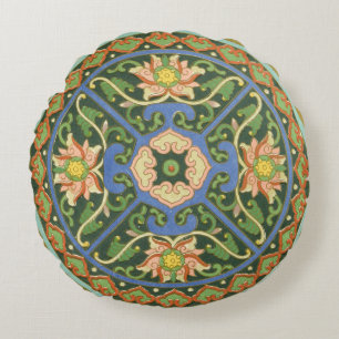 Cloisonne China Patter Asian Oriental Round Cushion