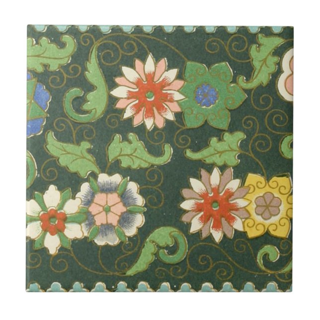 Cloisonne China Patter Asian Oriental Tile (Front)
