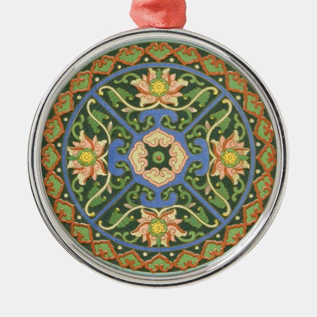 Cloisonne China Pattern Asian Metal Tree Decoration (Front)