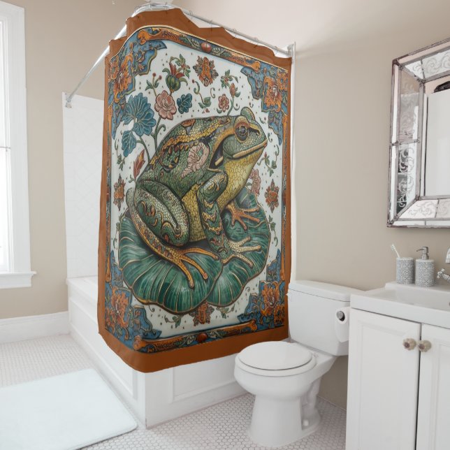 Cloisonne Frog on Lily Pad  Shower Curtain (In Situ)