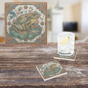 Cloisonne Frog on Lily Pad Stone Coaster