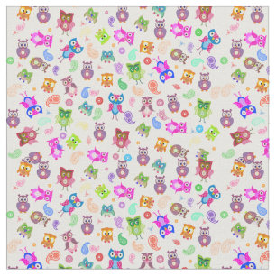 Clorful rainbow owls fabric