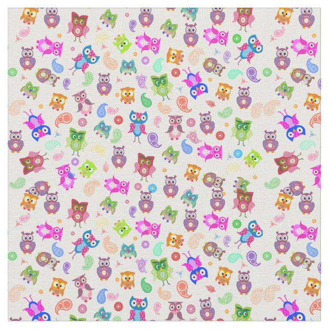 Clorful rainbow owls fabric (Close Up)
