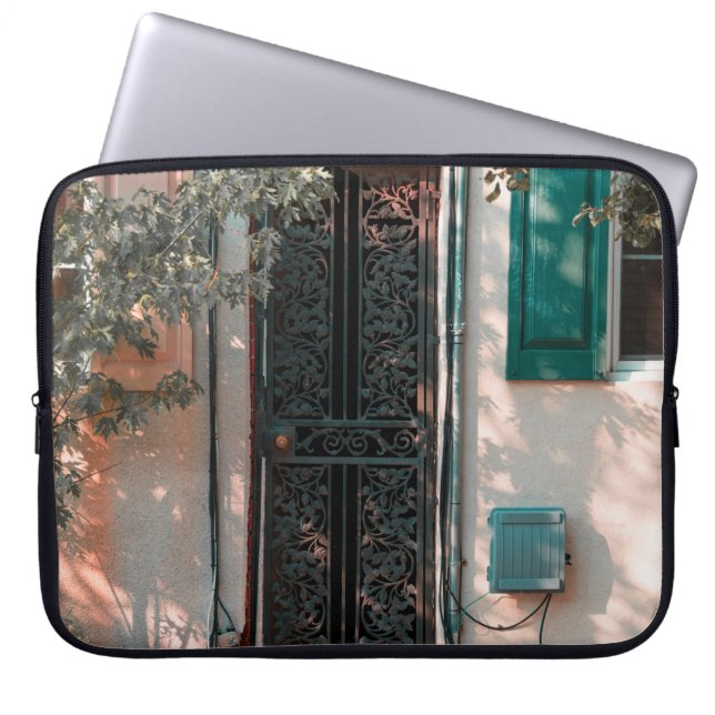 CLOSE GREEN WROUGHT IRON SECURITY DOOR LAPTOP SLEEVE (Front)