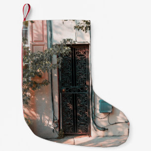 CLOSE GREEN WROUGHT IRON SECURITY DOOR SMALL CHRISTMAS STOCKING