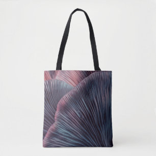 Close up beautiful bunch mushrooms color light in tote bag