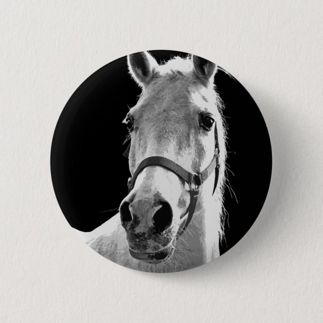 Close-up Black White Horse in Night 6 Cm Round Badge (Front)