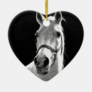 Close-up Black White Horse in Night Ceramic Tree Decoration
