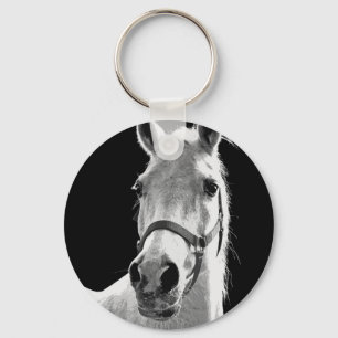 Close-up Black White Horse in Night Key Ring