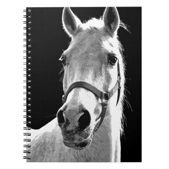 Close-up Black White Horse in Night Spiral Notebook (Front)