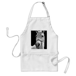 Close-up Black White Horse in Night Standard Apron