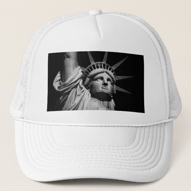 Close-up Black White Statue of Liberty New York Trucker Hat (Front)