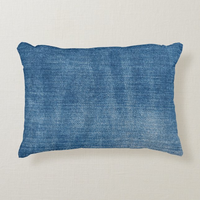 Close-up blue denim jeans texture decorative cushion (Front)