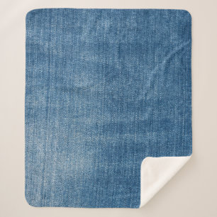Close-up blue denim jeans texture sherpa blanket