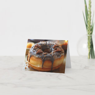 Close up chocolate glazed doughnut card