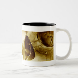 Close up frontal view of the brain inside a skull Two-Tone coffee mug