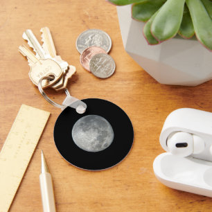 Close-Up Full Moon in the Night Sky. Photography Key Ring