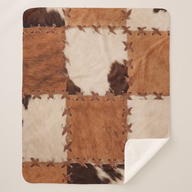 Close up leather patchwork textured background. sherpa blanket (Front)