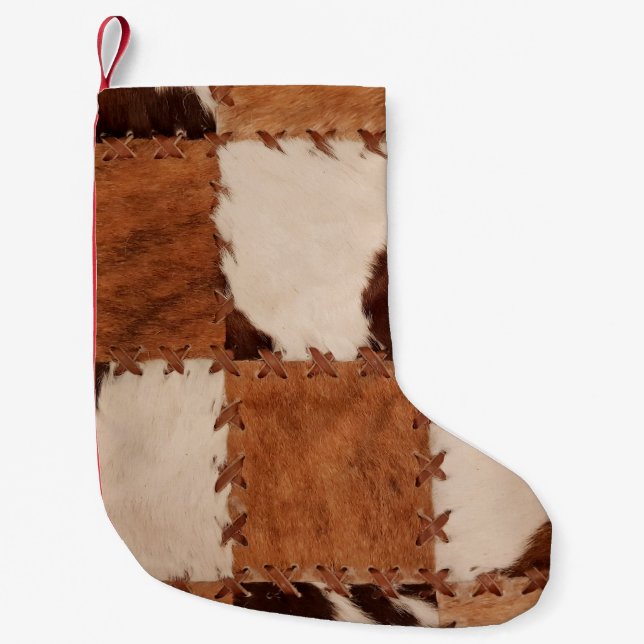 Close up leather patchwork textured background. small christmas stocking (Front)