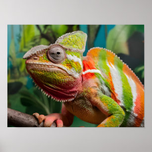 Close-Up of a Colourful Chameleon Lizard Poster