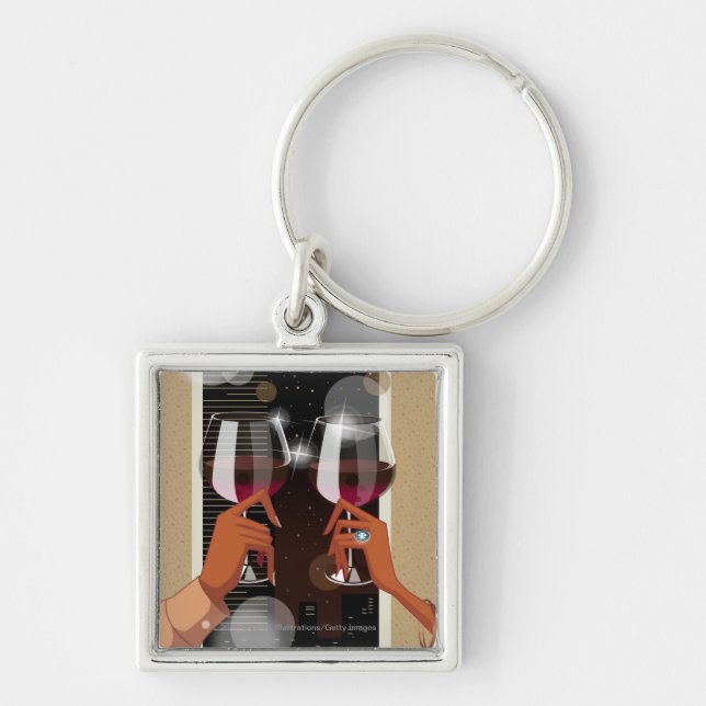 Close-up of a couple's toasting with wine glasses key ring (Front)
