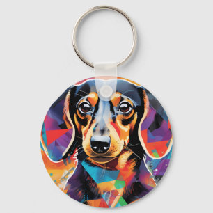 Close up of a dachshund dog on colourful backgroun key ring