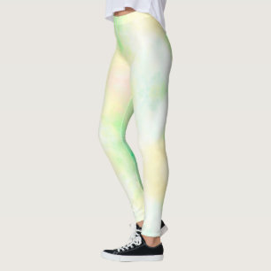 Close-up of a person wearing pastel tie-dye  leggings