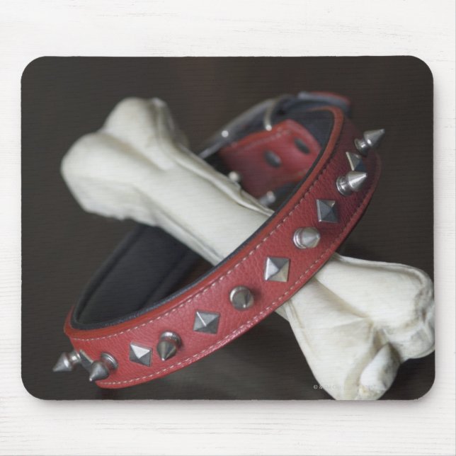 Close-up of a pet collar and a dog bone mouse pad (Front)