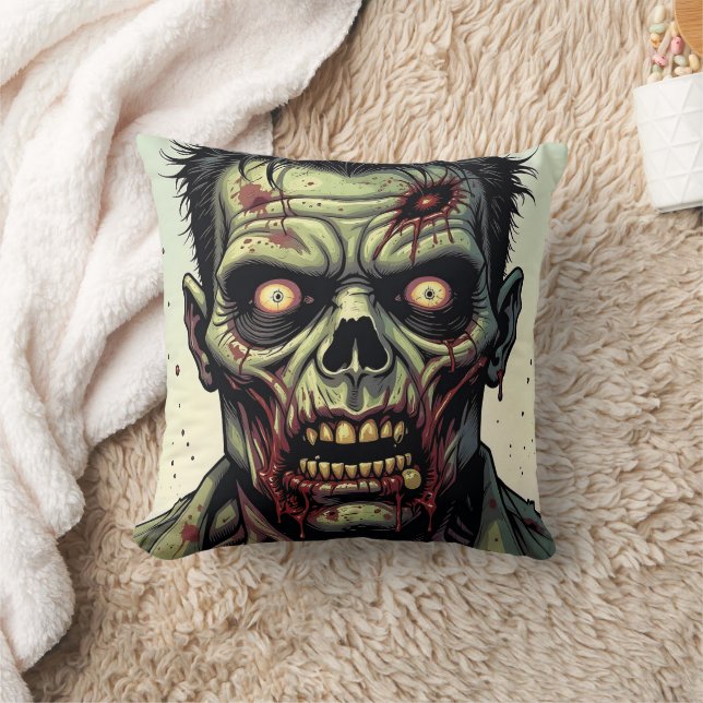 Close Up of a Pop Art Zombie Halloween Cushion (Blanket)