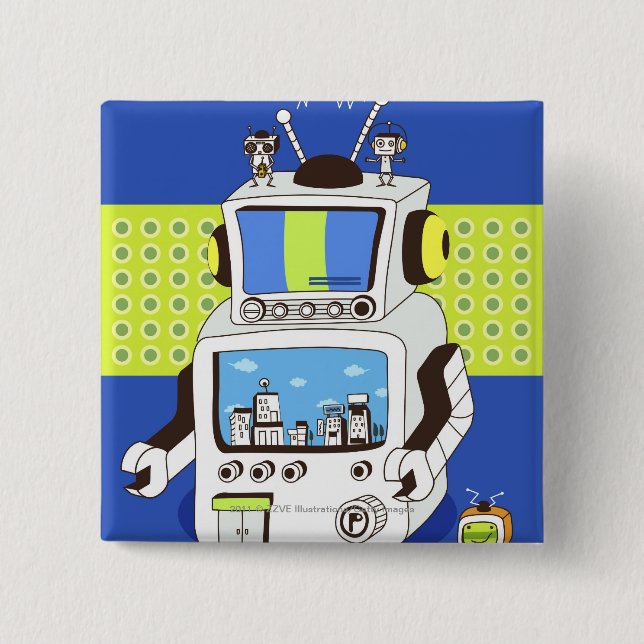 Close-up of a robot 15 cm square badge (Front)