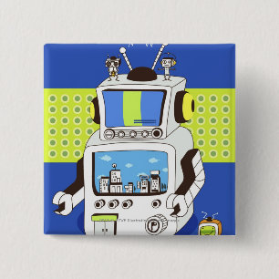 Close-up of a robot 15 cm square badge