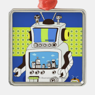Close-up of a robot metal tree decoration