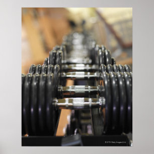 Close-up of a row of dumbbells poster