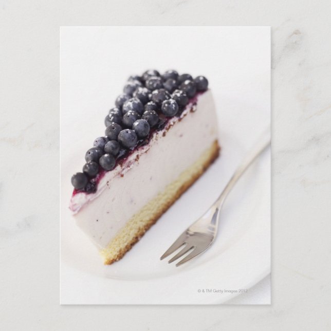 Close-up of a slice of blueberry cheese cake postcard (Front)