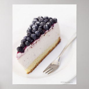 Close-up of a slice of blueberry cheese cake poster