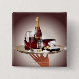 Close-up of a waiter's hand holding a tray 15 cm square badge