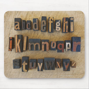 Close up of alphabet on letterpress 2 mouse pad