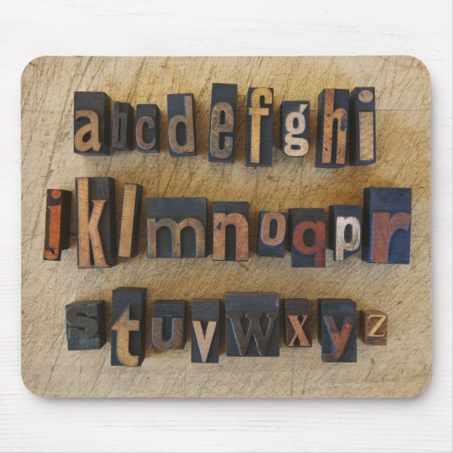 Close up of alphabet on letterpress 2 mouse pad (Front)
