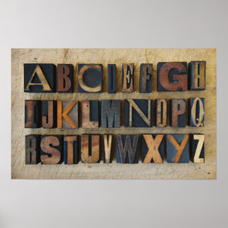 Close up of alphabet on letterpress 2 poster