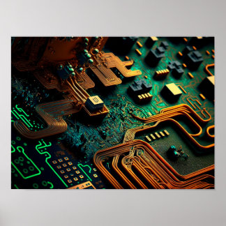Close-up of an electronic circuit board. poster