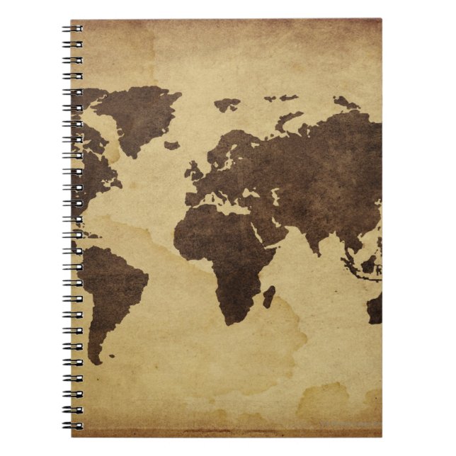 Close up of antique world map 3 spiral notebook (Front)