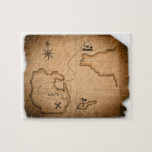 Close up of antique world map with ship route jigsaw puzzle
