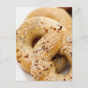 Close-up of assorted bagels on a plate postcard