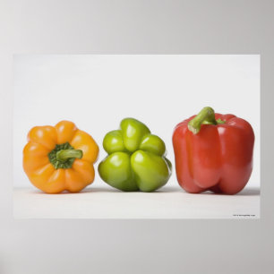Close-up of bell peppers in a row poster