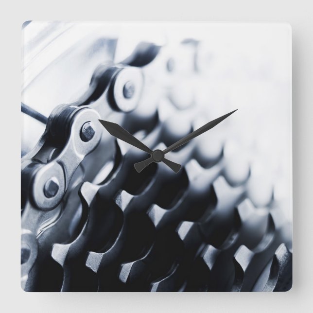 Close up of bicycle gears square wall clock (Front)