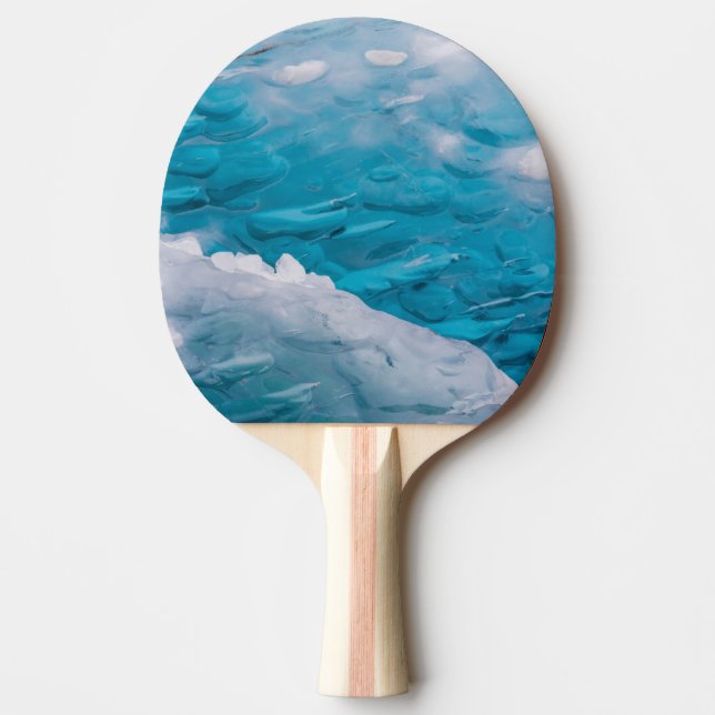 Close-up of blue ice ping pong paddle (Front)