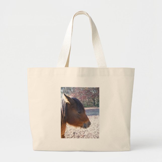 Close up of Brown horse, Little Brown Pony Large Tote Bag (Front)