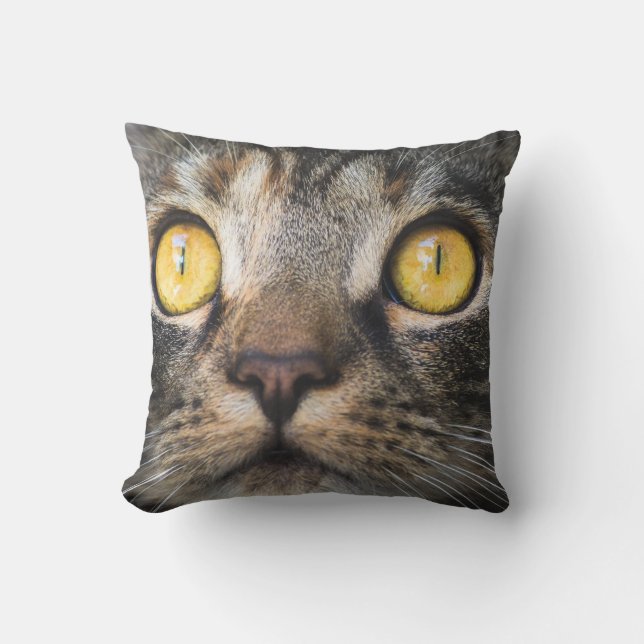 Close-up of Cat with Yellow Eyes Cushion (Front)